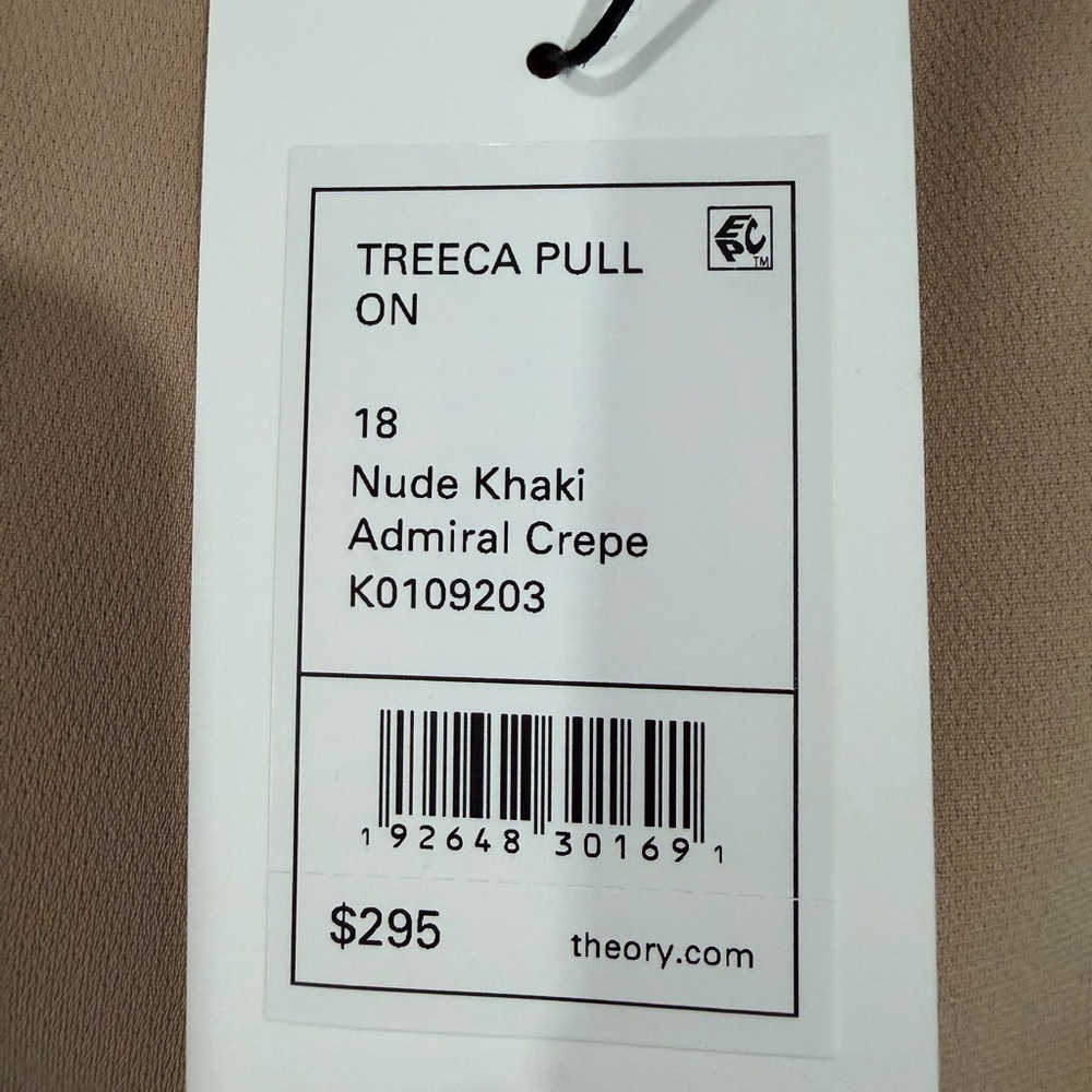 NWT Theory Treeca crepe slim-leg pants pull-on Beige Nude color Sz 18 - Picture 5 of 11